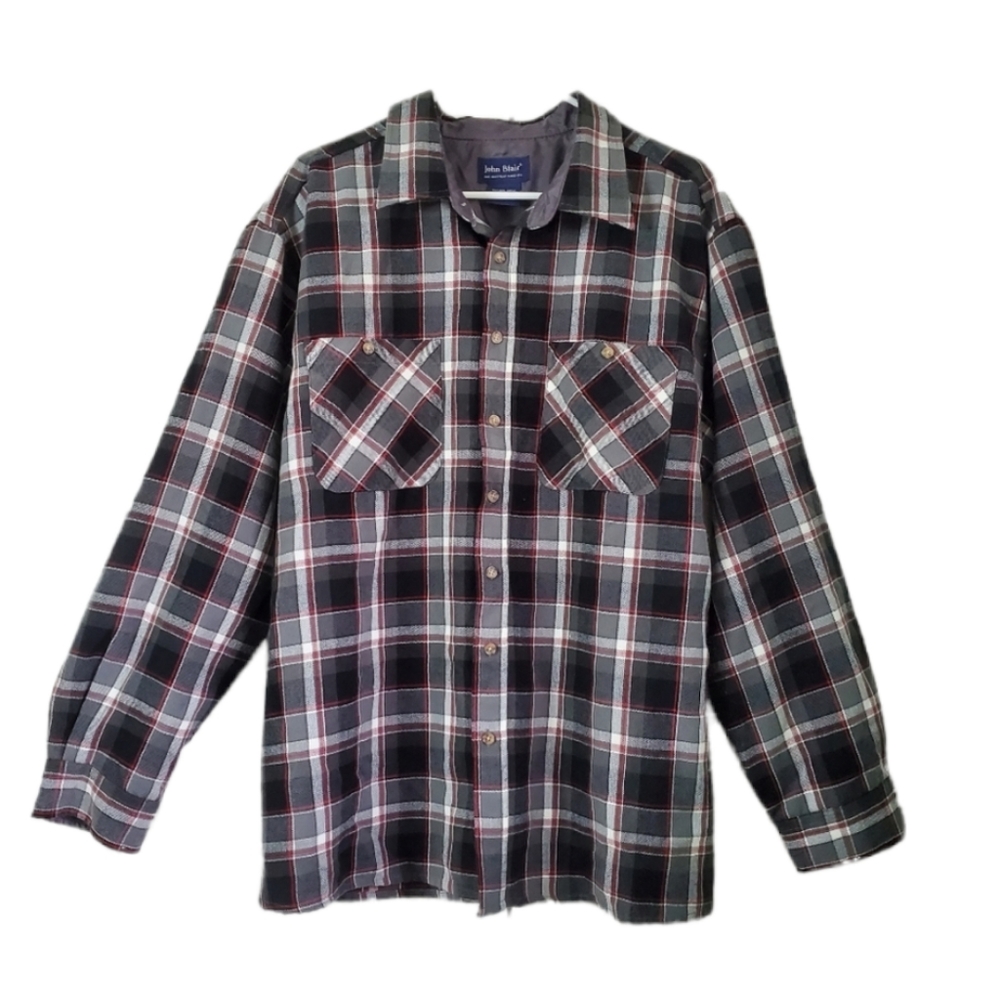 John Blair Button Down Plaid Flannel Sz XL